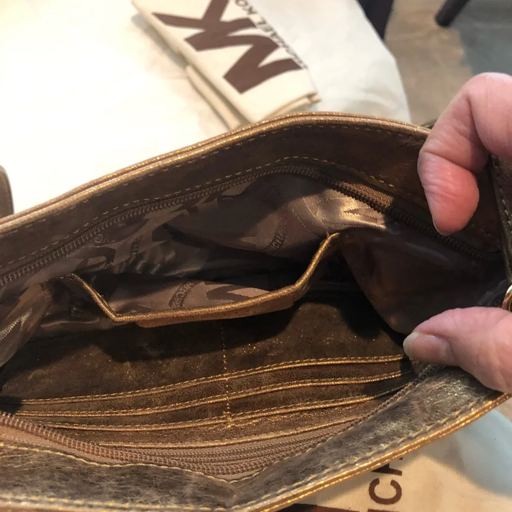 Michael Kors Metallic Gold Ruched Leather Clutch